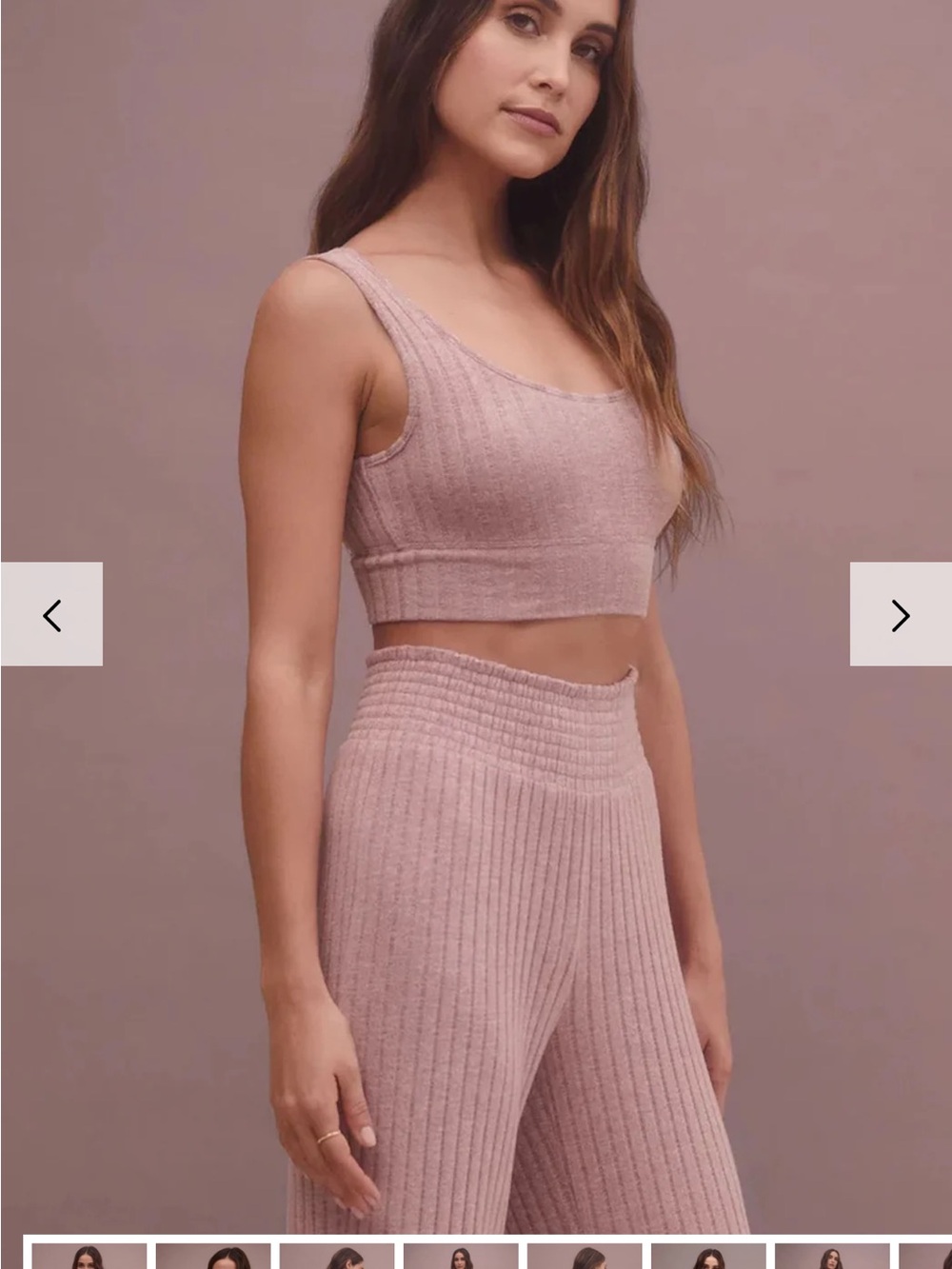 Z Supply Silky Ribbed Wide-Leg Pant Set in Dusty Rose